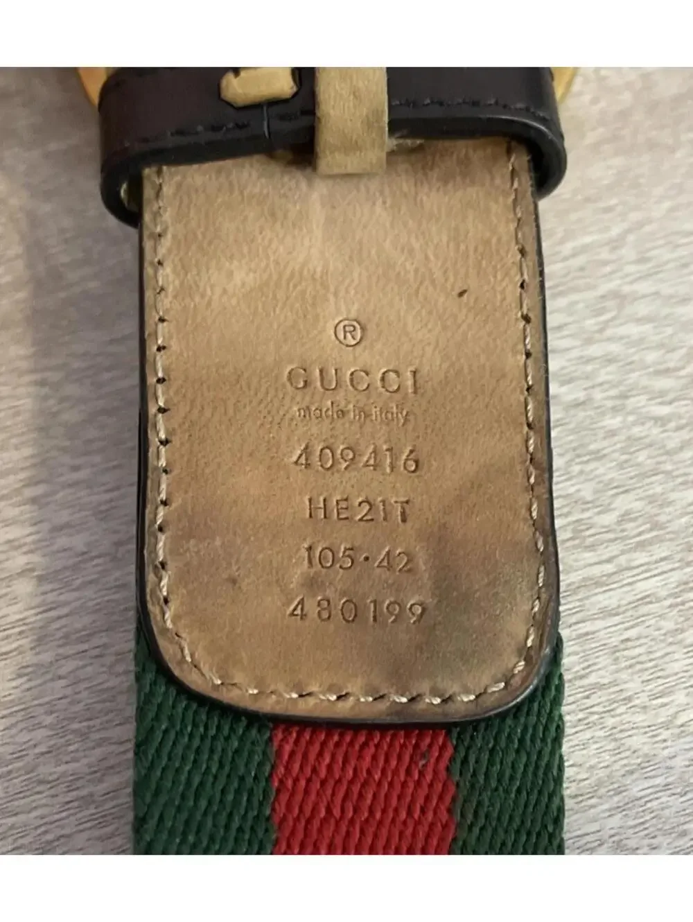 Gucci Green & Red Striped #409416 HE21T 105•42 #480199 Double G Web Belt! MZZ8